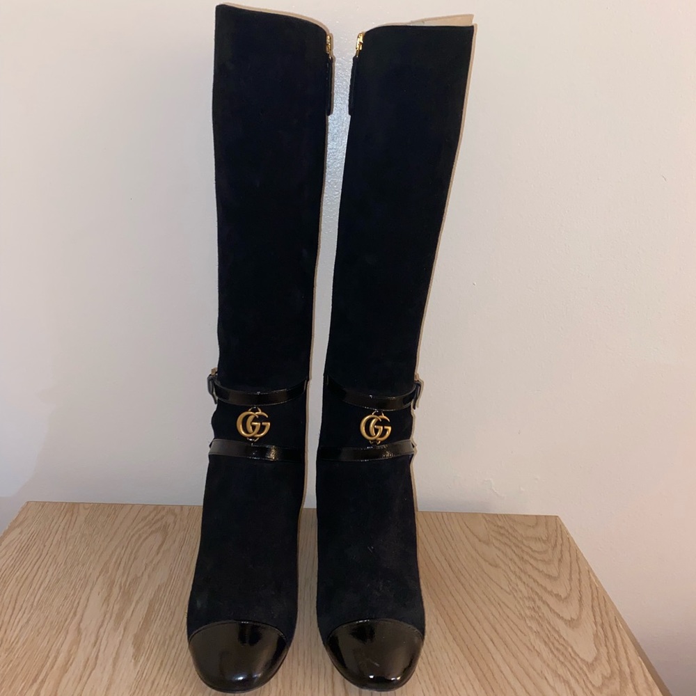 Gucci Geraldine Suede Patent GG Knee High Boot - Picture 3 of 10